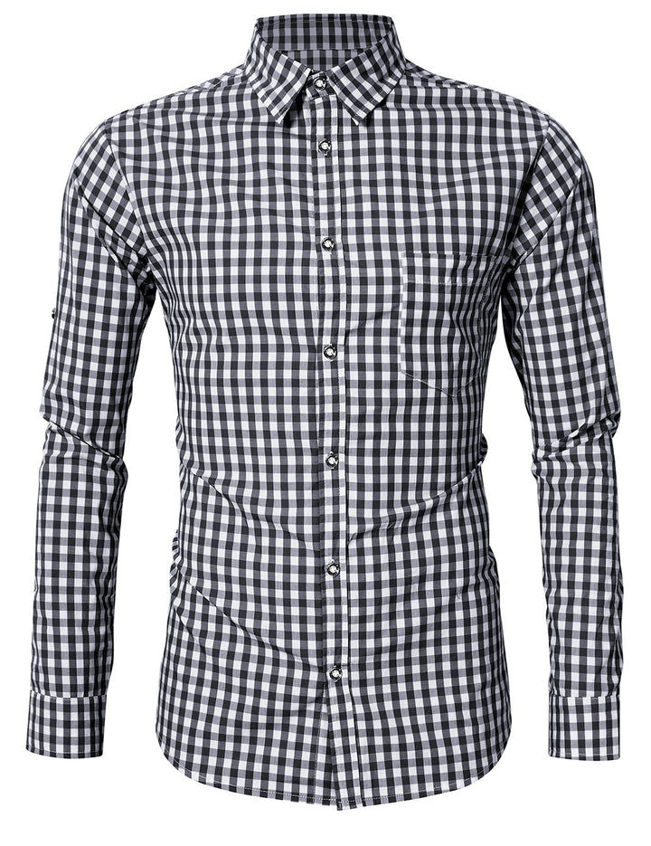 KOJOOIN Trachtenhemd Slim fit Herren kariert Hemd Freizeithemd Langarmhemd Hemd Bestickt Baumwolle -