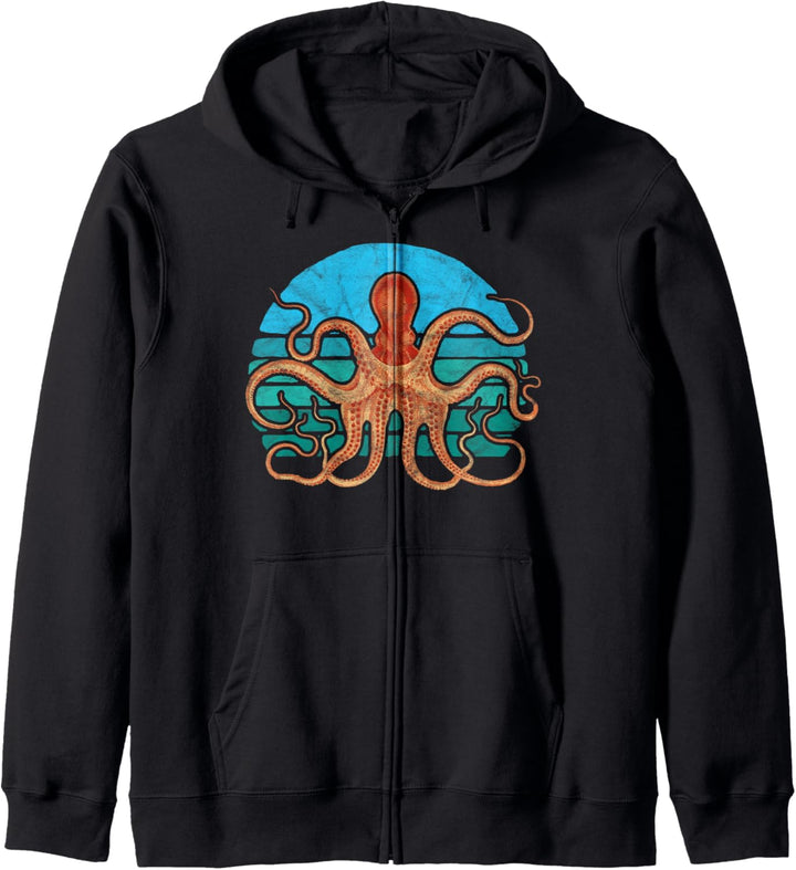 Retro Octopus Artistic Vintage Minimalist Graphic Kapuzenjacke