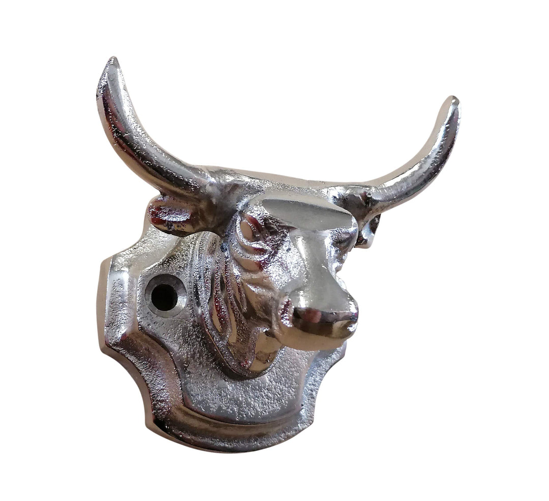 Wandhaken Stierkopf aus Metall, Haken in Silber für die Wand, Garderobenhaken, Garderobe, Handtuchha