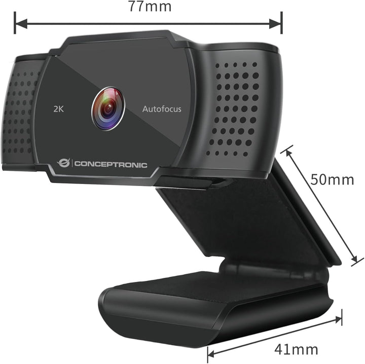 Conceptronic Webcam AMDIS 2k Super HD Webcam+Microphone sw 2K Super HD AMDIS02B, 2K Super HD AMDIS02