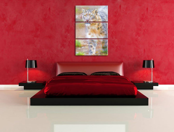 maiestätischer Schneeleopard Spezial 3-Teiler Leinwandbild 120x80 Bild auf Leinwand, XXL riesige Bil