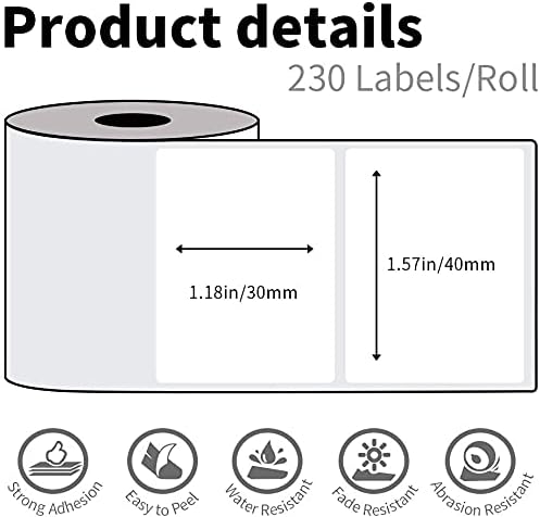 6 Rollen Phomemo M120/M110 Etiketten, 1.57"x 1.18" (40 x 30 mm) Thermoetikettenpapier für Phomemo M1
