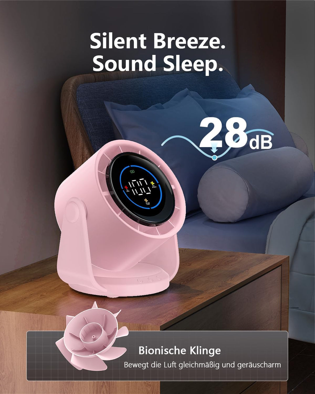 Tischventilator, USB Ventilator mit 100 Geschwindigkeitsstufen 105° Schwenkfunktion LED Display mit