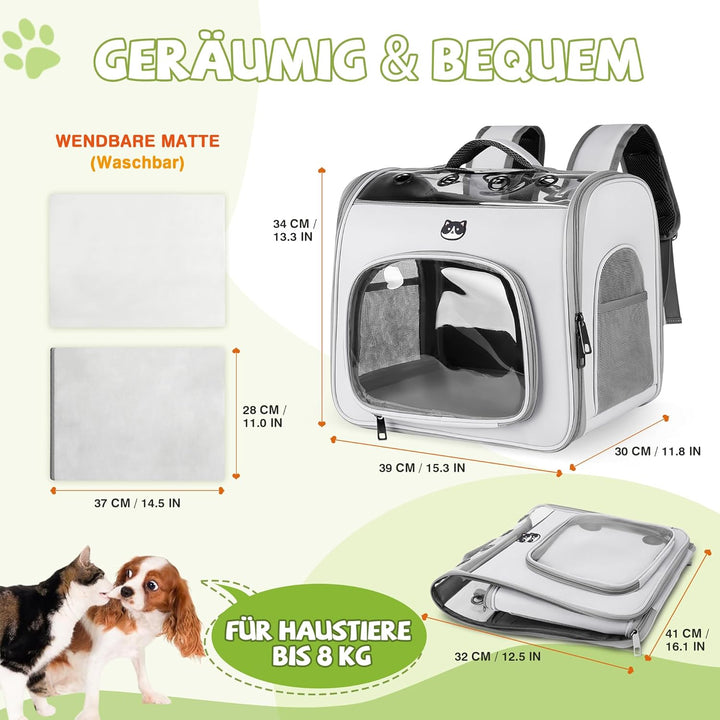 ALLSOPETS Katzenrucksack Faltbar Haustierrucksack mit Frontöffnung und Atmungsaktives Netzfenster Hu