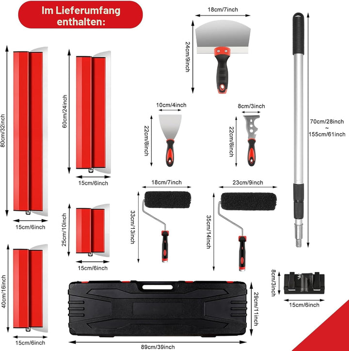 Trockenbau-Klingen-Set mit Koffer, 25 cm, 40cm, 60cm und 80cm, Edelstahl-Klingen, Verbundrollen, 70