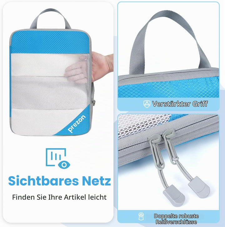 Prezon 6 Set Kompressions-Packwürfel, Durchsichtiges Design, Platzsparend, Leicht, Massgeschneiderte
