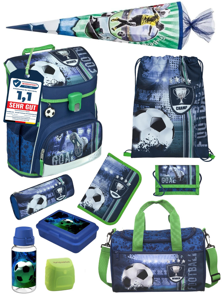 Familando Fussball Schulranzen-Set Scooli Campus FIT 10tlg. mit Sporttasche, Schultüte 85cm gross un