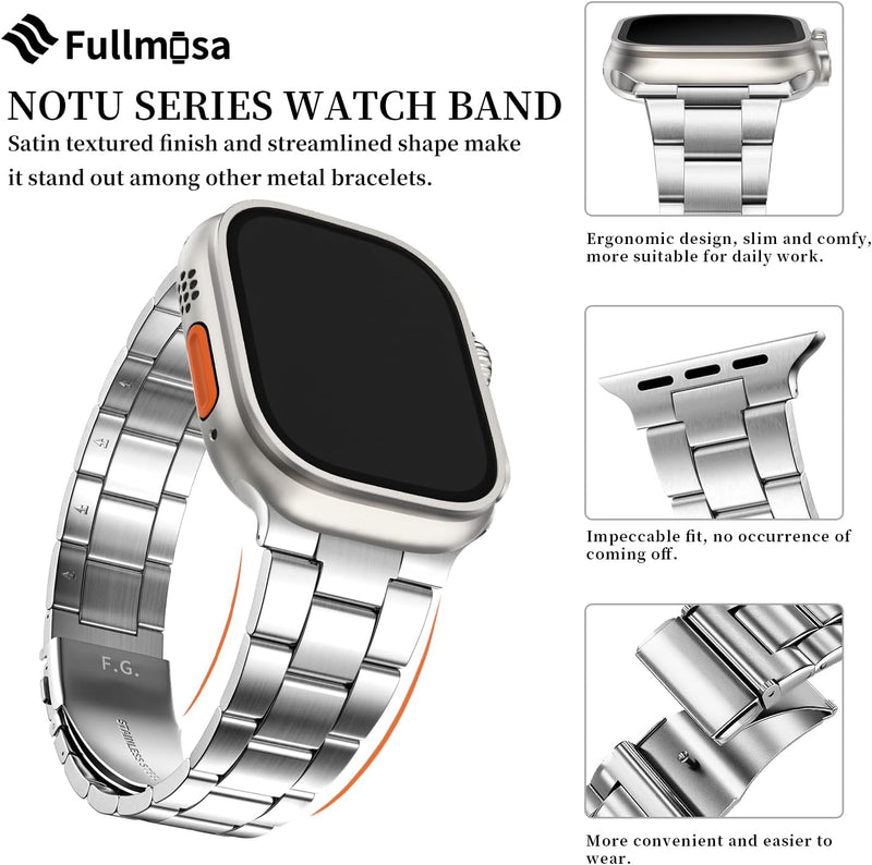 Fullmosa für Apple Watch Armband Ultra 2/Ultra 49mm Edelstahl Metallarmband mit Uhrengehäuse für iwa