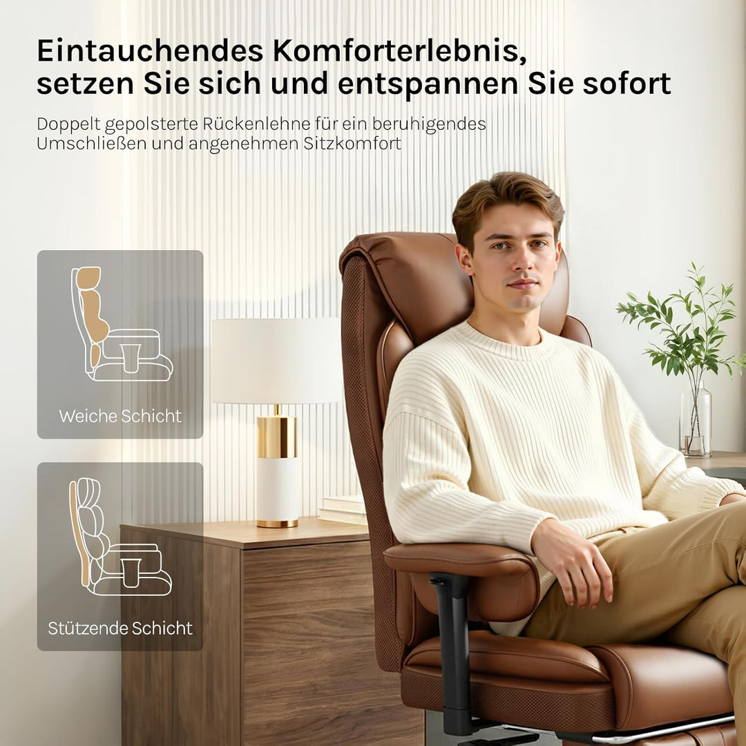 WOLTU Bürostuhl ergonomisch, Chefsessel Doppellagige weiche Rückenlehne, 3-stufige Rückenlehnenverst