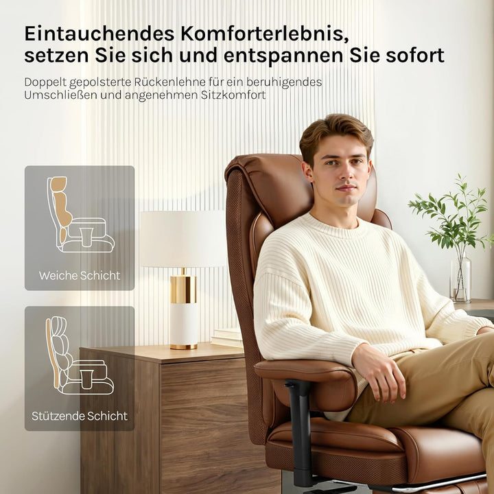 WOLTU Bürostuhl ergonomisch, Chefsessel Doppellagige weiche Rückenlehne, 3-stufige Rückenlehnenverst