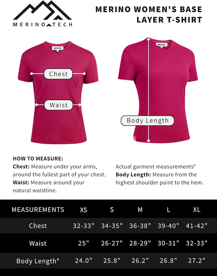 Merino.tech Merinowolle T-Shirt Damen - 100% Merinowolle Leichte Basisschicht Damen Kurzarm T-Shirt