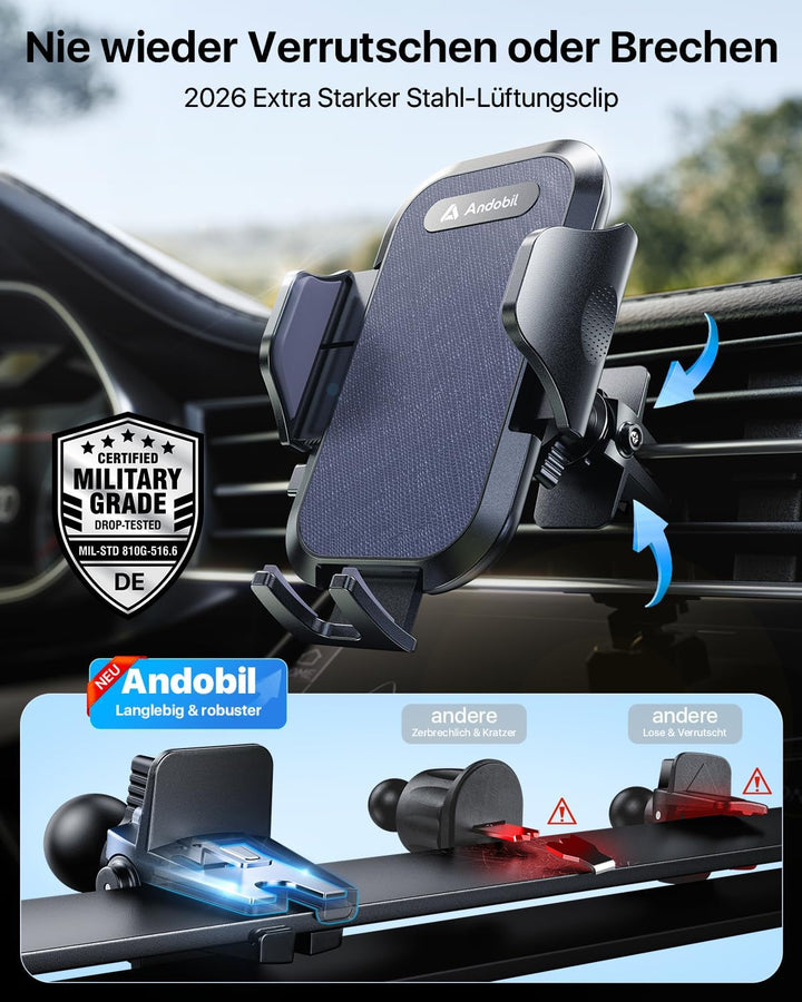 andobil Handyhalterung Auto [2025 Neueste Saugnapf] 3 in 1 Saugnapf & Lüftung Halter Universale KFZ