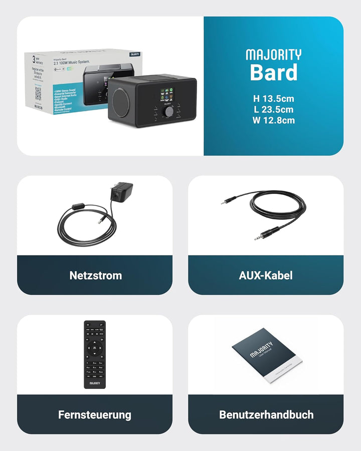 Bluetooth Internetradio mit DAB+ | 100 Watt 2.1-Lautsprecher mit Integriertem Subwoofer Küchenradio