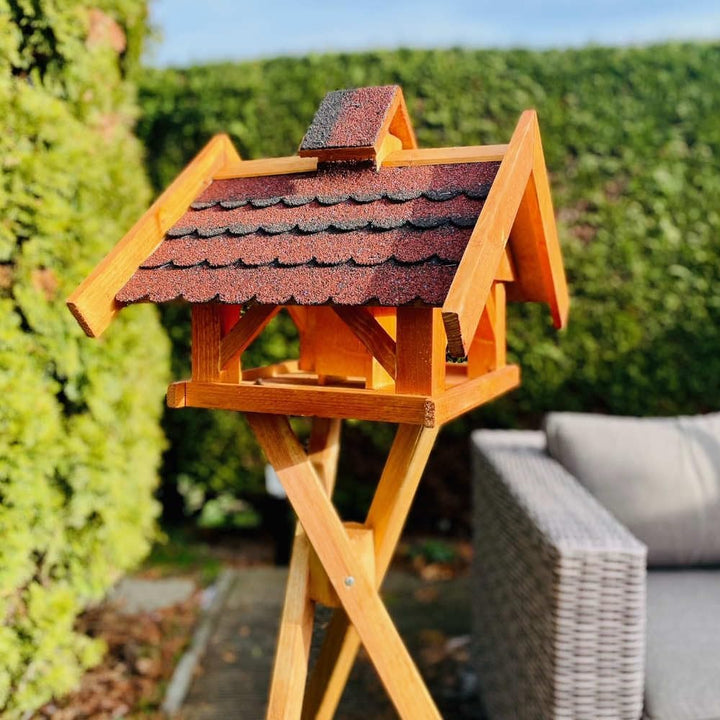 Rechteckiges Vogel Futter Haus L Futterstelle Holz Vogelhaus Braun/Rot L ohne Ständer Rot - Braun, L