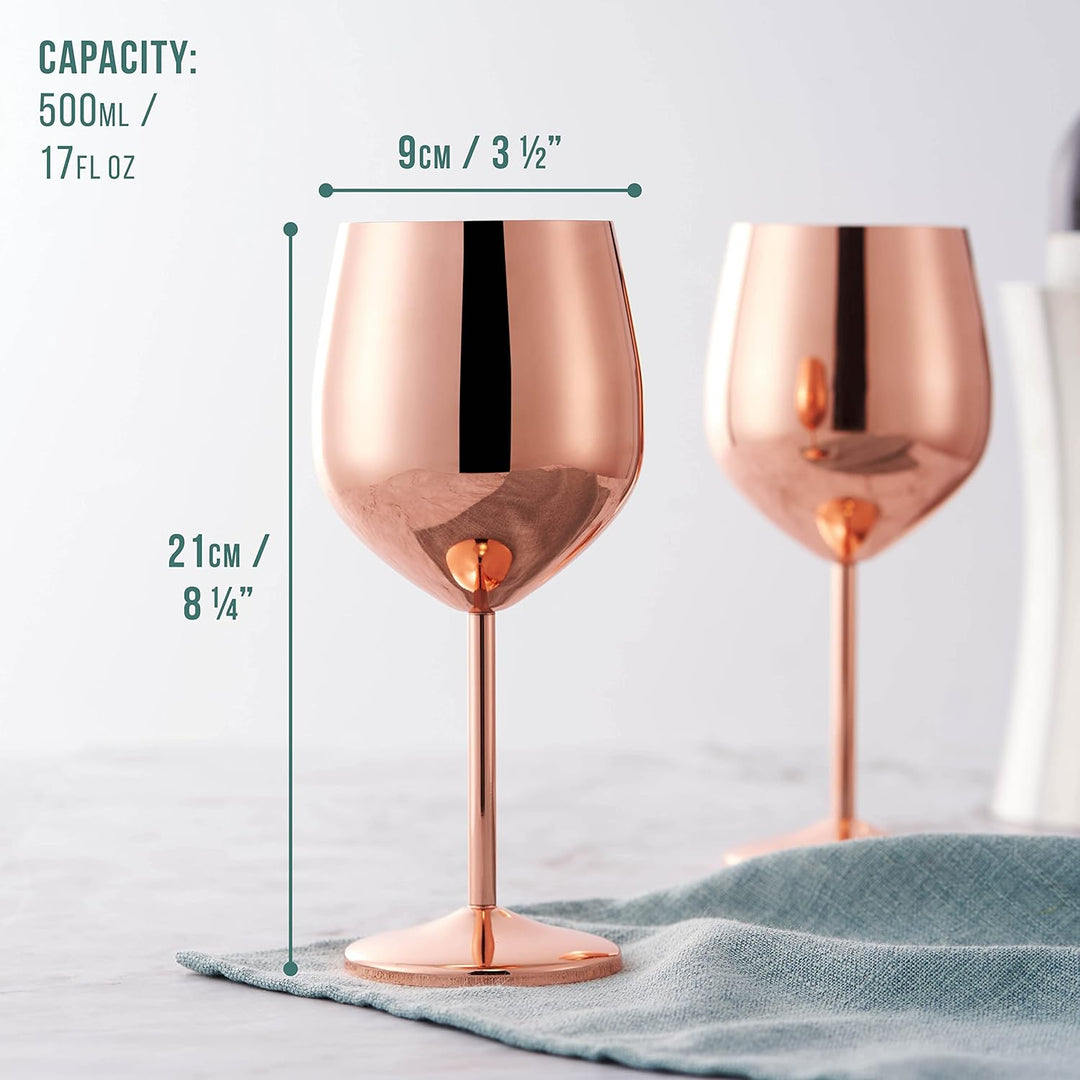Oak & Steel - 4 Edelstahl Weingläser Geschenkset (540ml) - Roségold/Kupfer - Robust & Unzerbrechlich