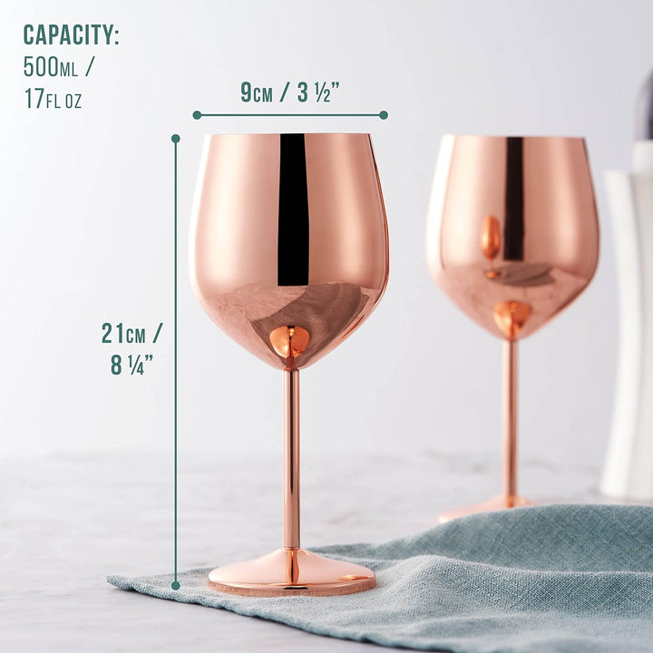 Oak & Steel - 4 Edelstahl Weingläser Geschenkset (540ml) - Roségold/Kupfer - Robust & Unzerbrechlich
