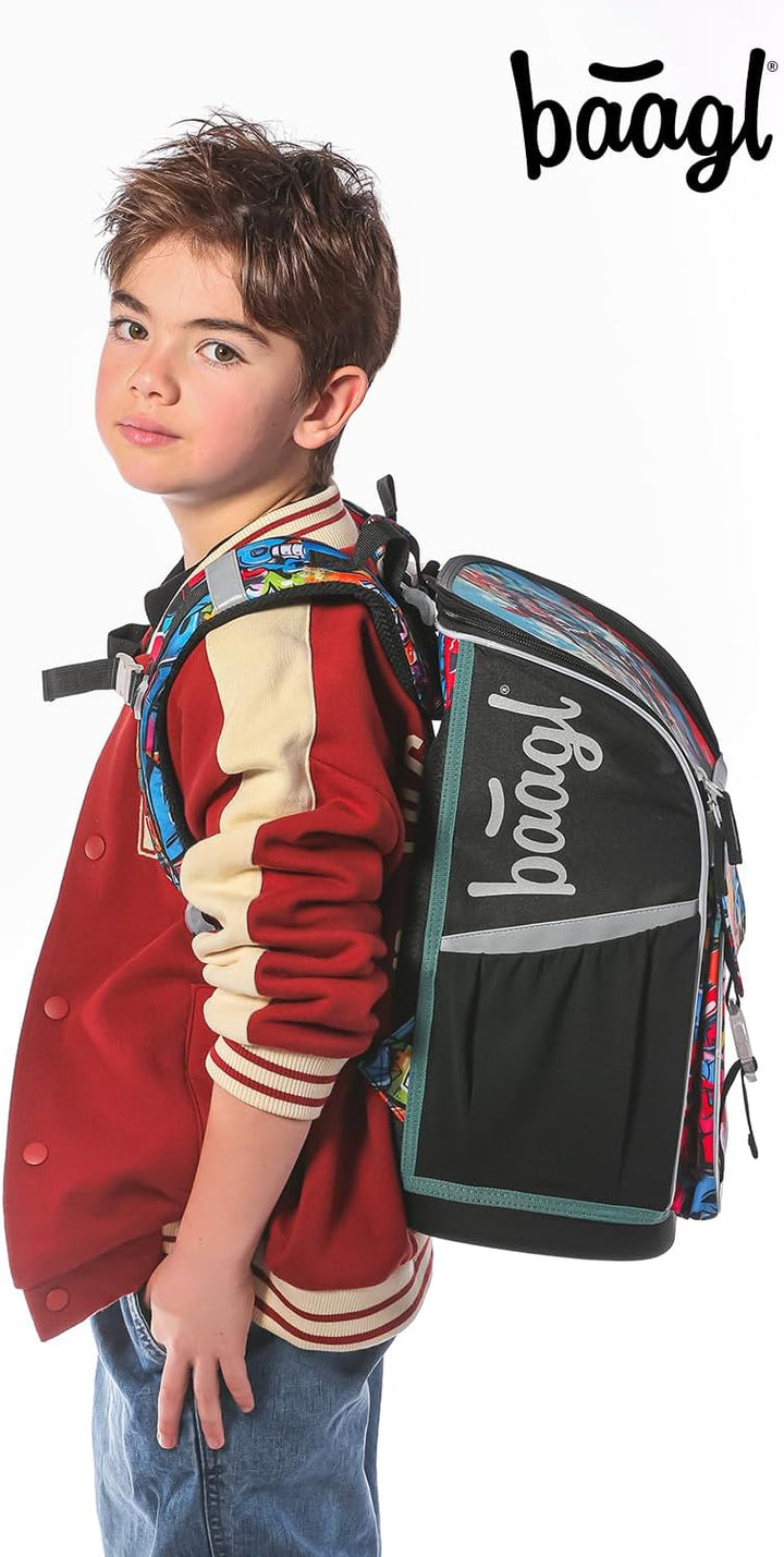 Baagl Schulranzen Mädchen Set 3 Teilig (Zippy Schultasche für 1. Klasse, Mäppchen, Turnbeutel), Grun