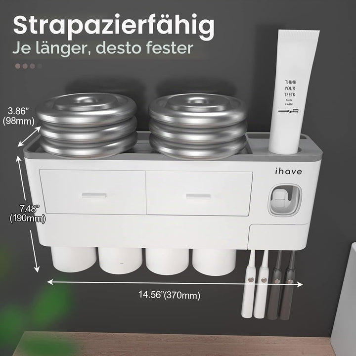iHave Zahnbürstenhalter mit Zahnpastaspender, 4 Becher Zahnbürstenhalter Wand - Tablett mit grosser