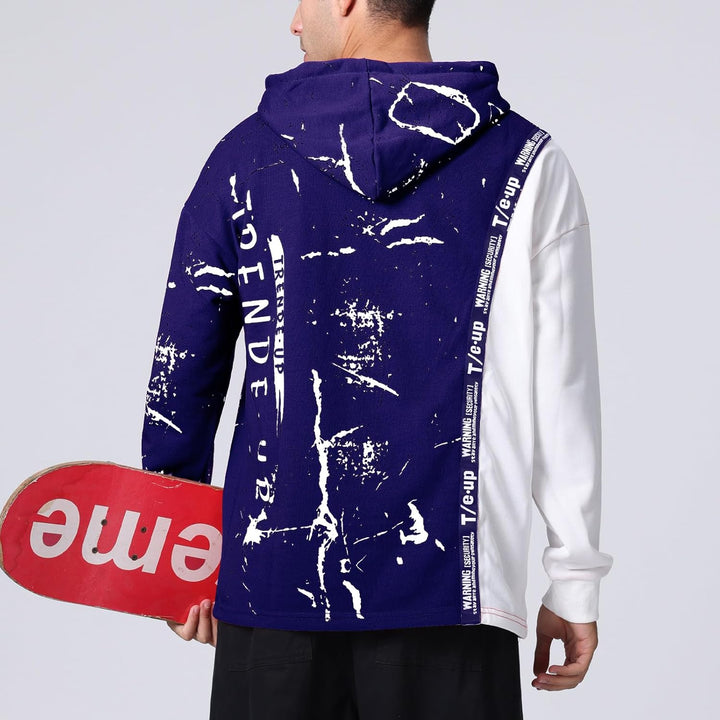 Hoodie Herren Techwear Kapuzenpullover Pullover Hip Hop Streetwear Patchwork Sweatshirt Unisex M Bla