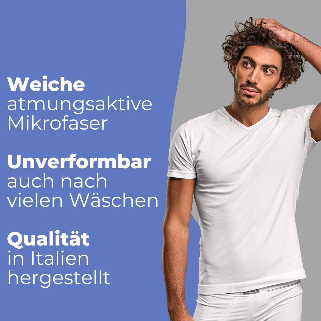 Herren T-Shirt mit V-Ausschnitt, Nahtlose Technologie, Made in Italy S-M Black – White – Alaska, S-M
