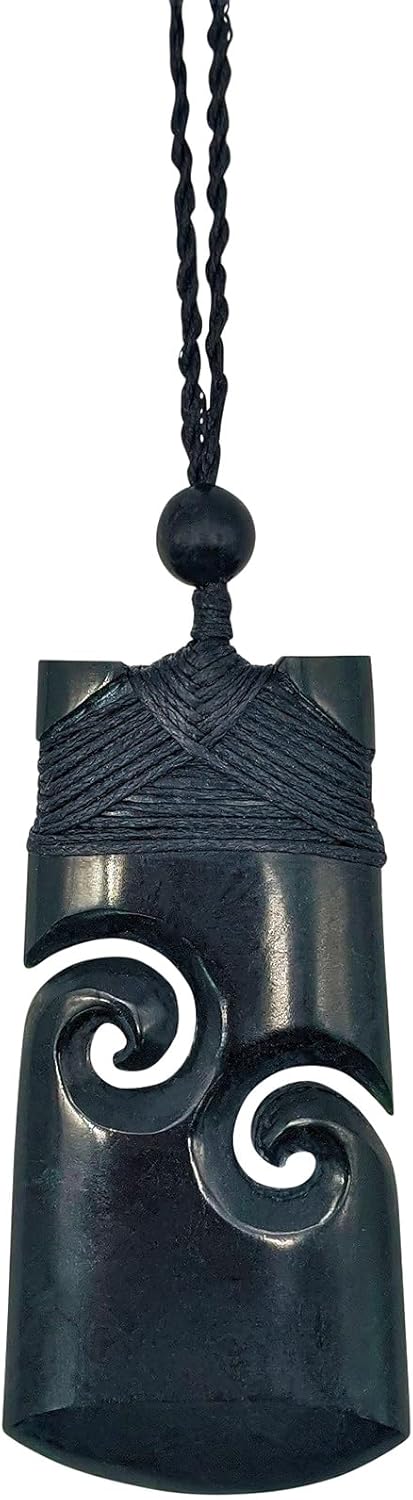 81stgeneration Anhänger Halskette Maori Toki Geschnitzte Schwarze Nephrit-Jade für Herren und Damen