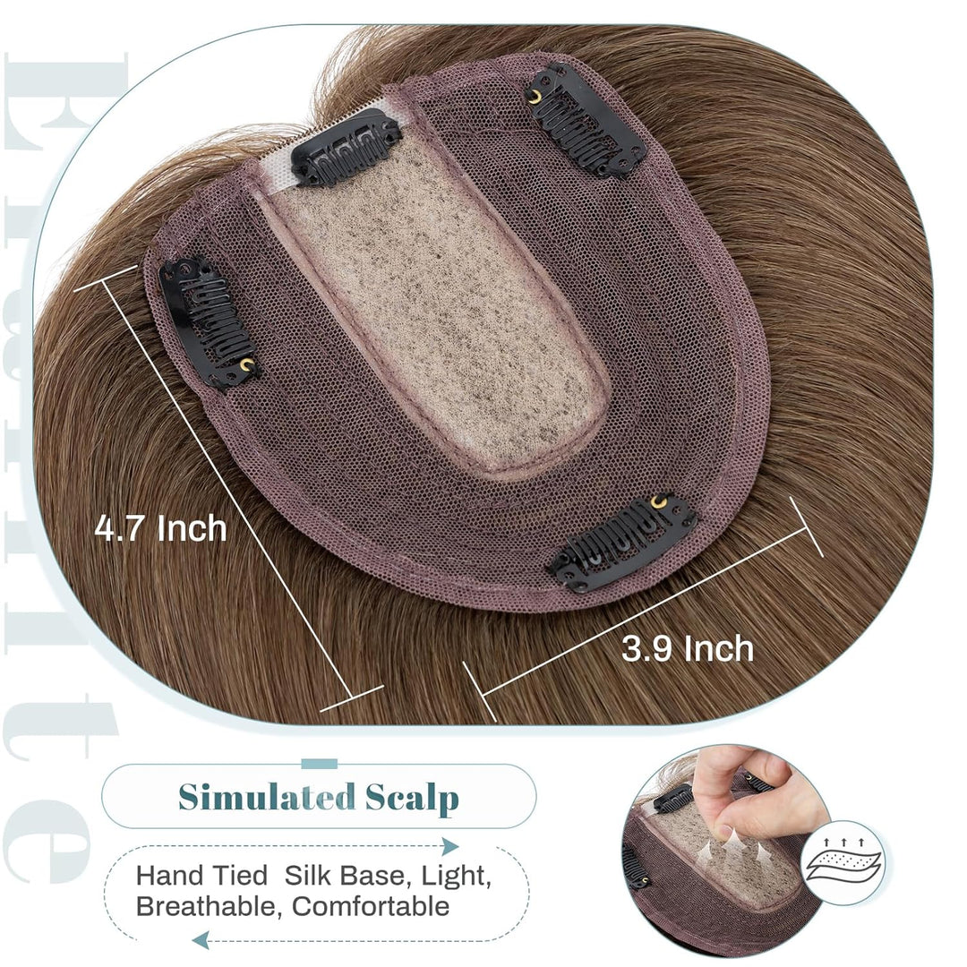 Elailite Haarteil Echthaar Topper Clip in Toupet Frauen Haartopper Extensions Seide Basis Clip in Ex