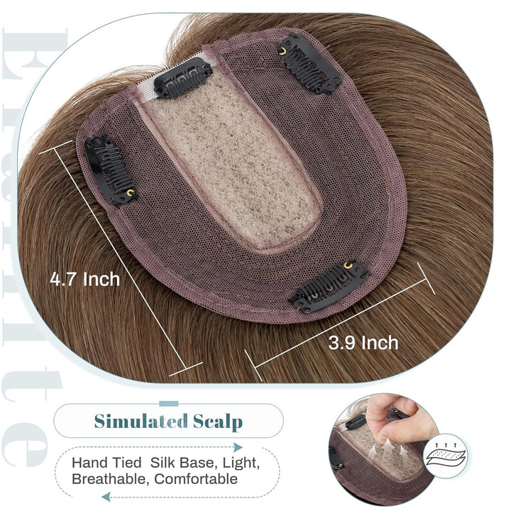 Elailite Haarteil Echthaar Topper Clip in Toupet Frauen Haartopper Extensions Seide Basis Clip in Ex