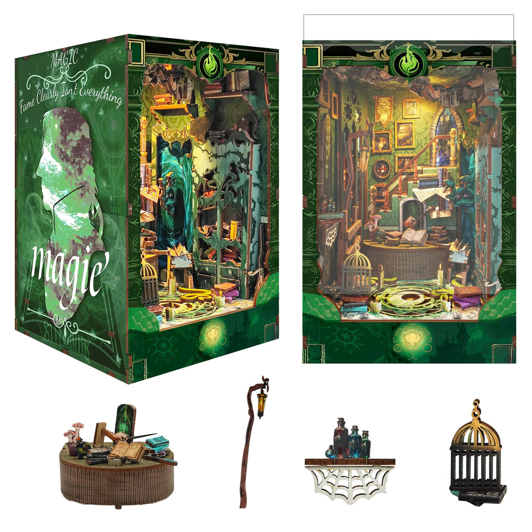 Book Nook Kit für Erwachsene: LUMYCE Holzpuzzle DIY Miniatur Haus 3D Puppenhaus - Buchstütze für Büc