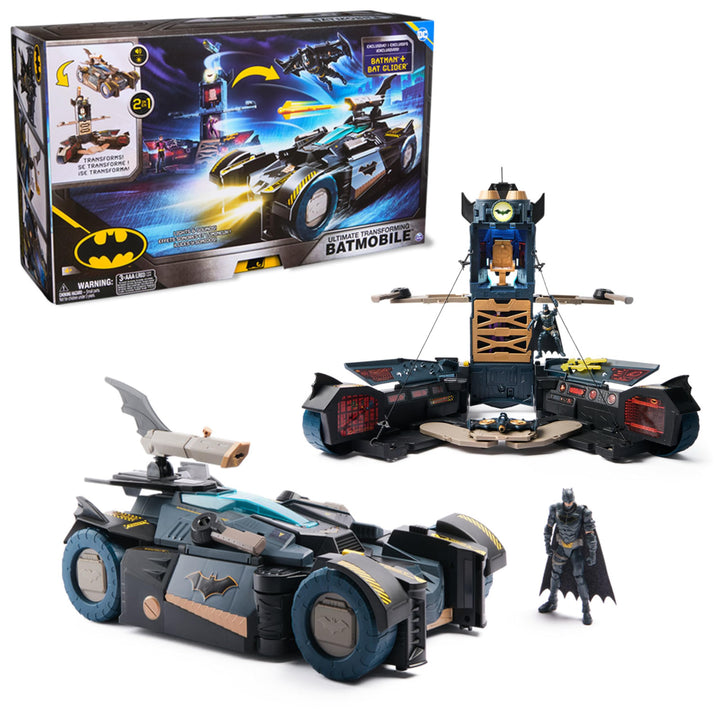 DC Comics - Ultimate Transforming Batmobile mit Batmanfigur (10cm), 1 Pfeil-Katapult, Lichteffekten,
