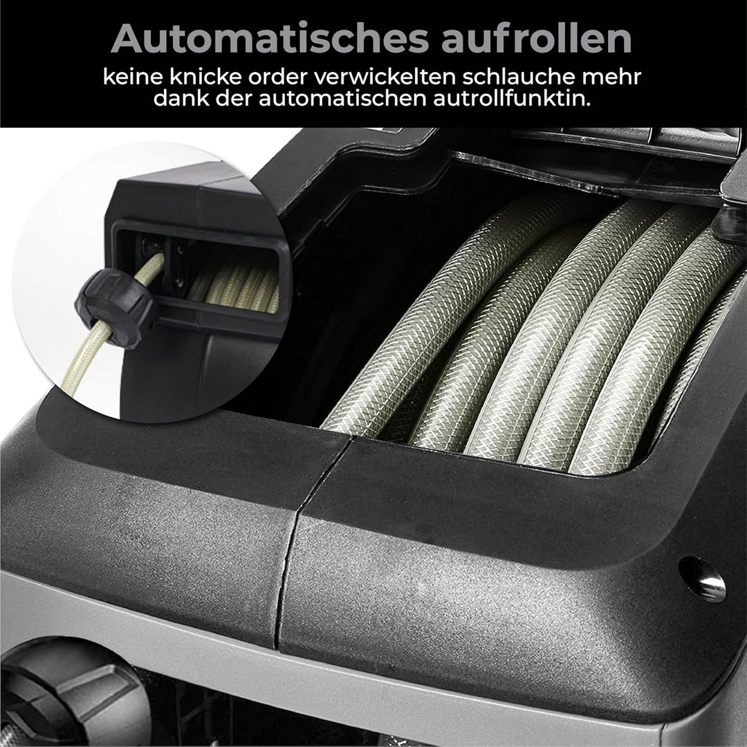 Schlauchtrommel 38 + 2 Meter - Gartenschlauch mit Rolle - Schlauchhalter 180° drehbar - Gartenschlau