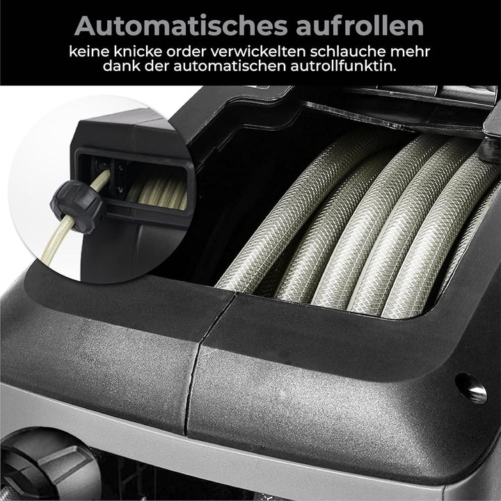Schlauchtrommel 38 + 2 Meter - Gartenschlauch mit Rolle - Schlauchhalter 180° drehbar - Gartenschlau
