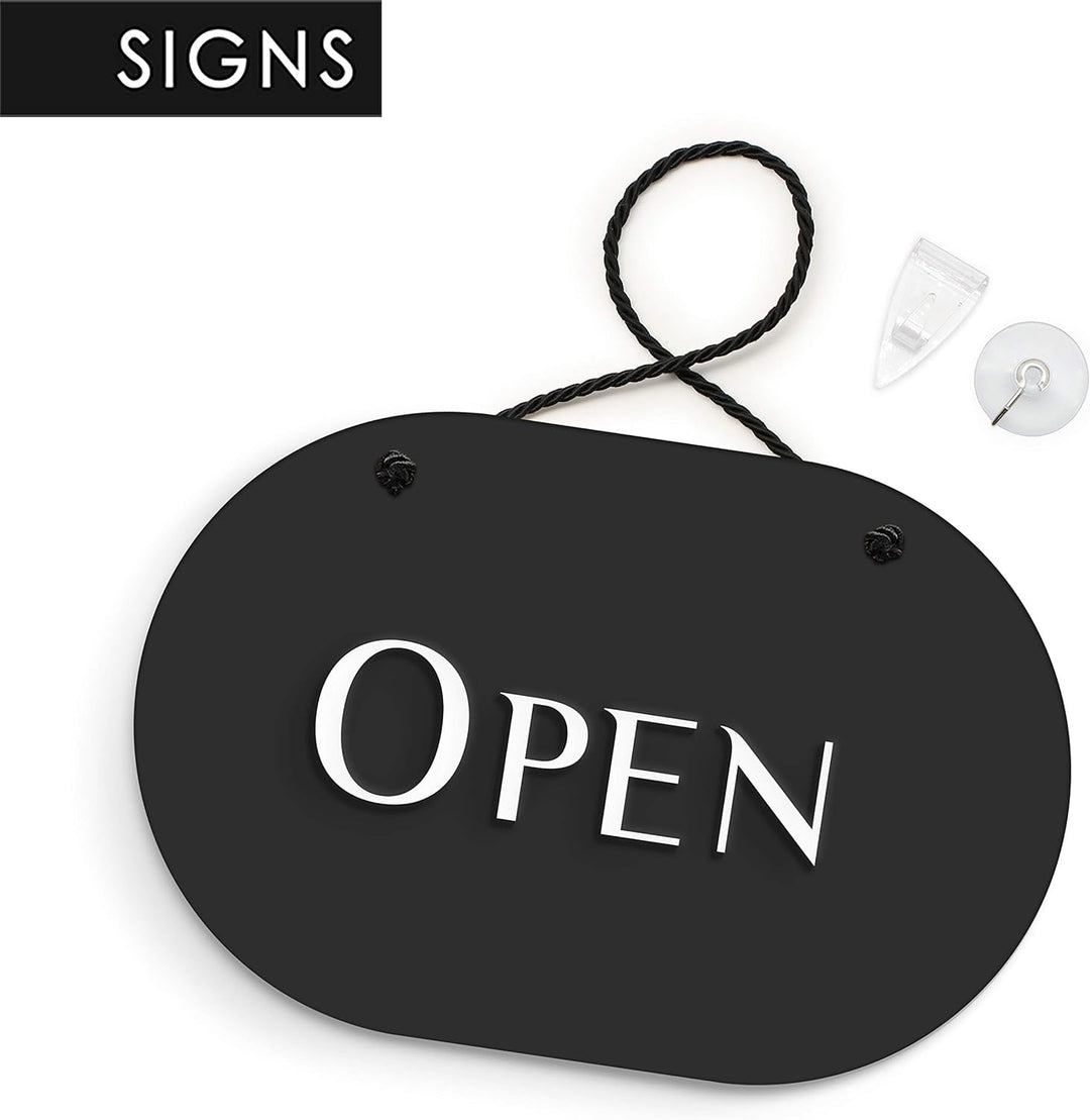 3DP Signs | Stilvolles Oval Schwarz - Open/Closed Türschild [OC35] - Doppelseitig hängende Türplatte