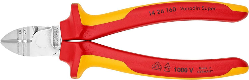 Knipex Abisolier-Seitenschneider verchromt, isoliert mit Mehrkomponenten-Hüllen, VDE-geprüft 160 mm