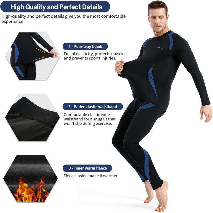 Thermounterwäsche Herren, Skiunterwäsche Winter Thermowäsche Set Funktionsunterwäsche Warm Weich Fun