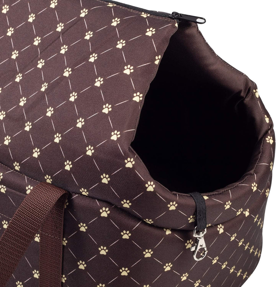 Hundetasche - Braun/Muster: Pfoten, L bis 15 kg - Tragetasche für kleinen und mittleren Hund, Welpen