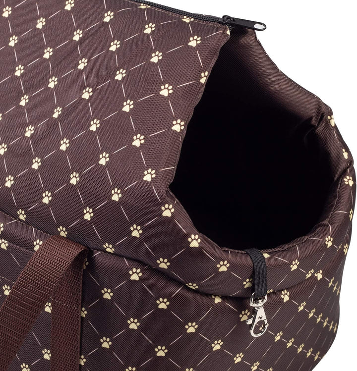 Hundetasche - Braun/Muster: Pfoten, L bis 15 kg - Tragetasche für kleinen und mittleren Hund, Welpen