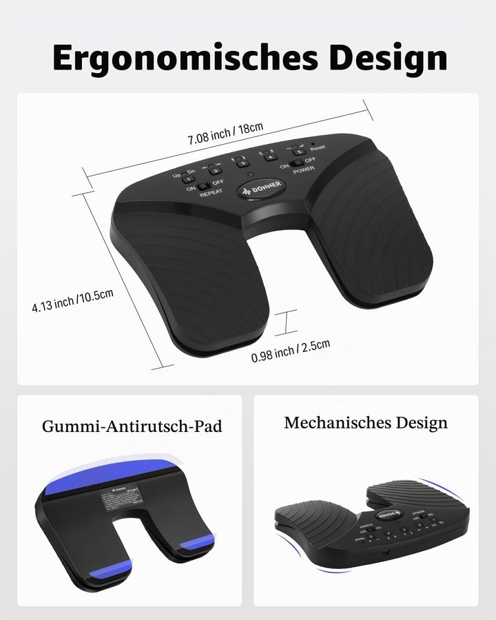 Donner Wireless Page Turner Pedal, wiederaufladbare Musik Page Turner Fusspedal für Tablets Telefon,