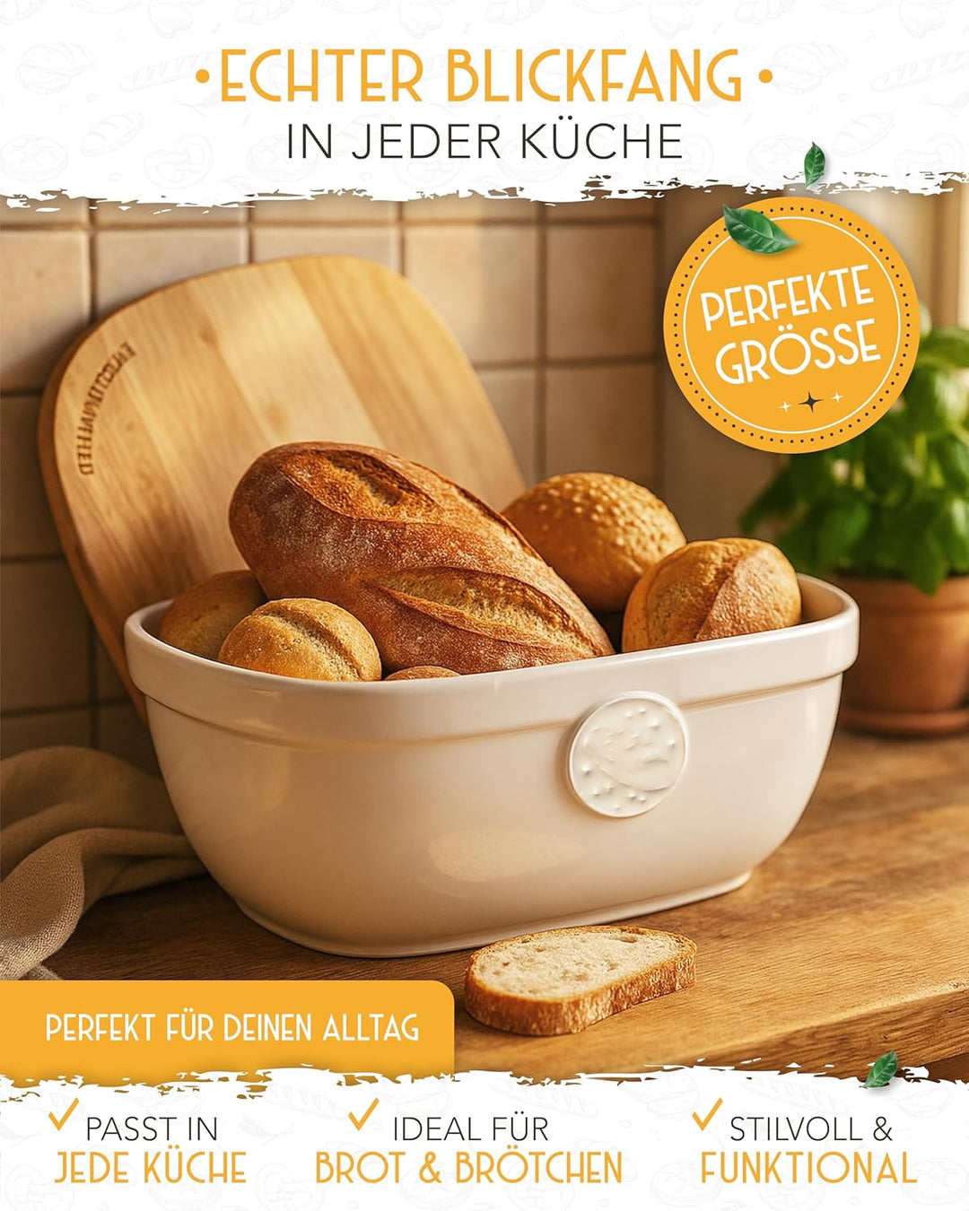 KRUSTENZAUBER Brotkasten Keramik zur Brotaufbewahrung – Moderne Brotbox mit Deckel – Bread Box ideal