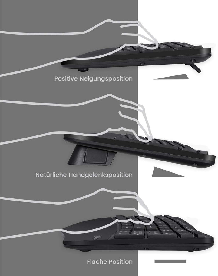 Perixx Periduo-605 Kabelloses Ergonomisches Tastatur- und Vertikalmaus-Set, Geteiltes Tastenfeld, 4-