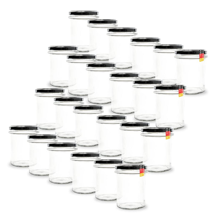 flaschenbauer.de BAUER 24er Set Sturzgläser 214 ml inkl. Schwarze Twist Off Deckel TO66 zum Einmache