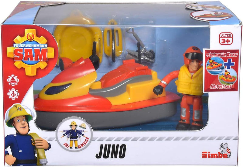 Simba 109251048 - Feuerwehrmann Sam Juno Jet Ski, mit Elvis Figur, Sitzfläche zum Aufklappen, schwim