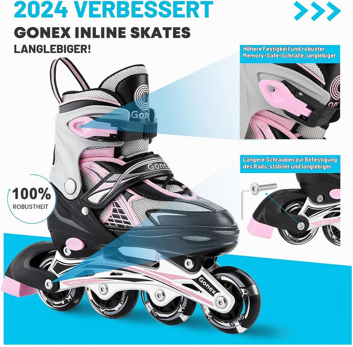 Gonex Inliner für Kinder, Inline Skates für Mädchen Jungen mit Leuchtende Räder Einstellbarer Schwar