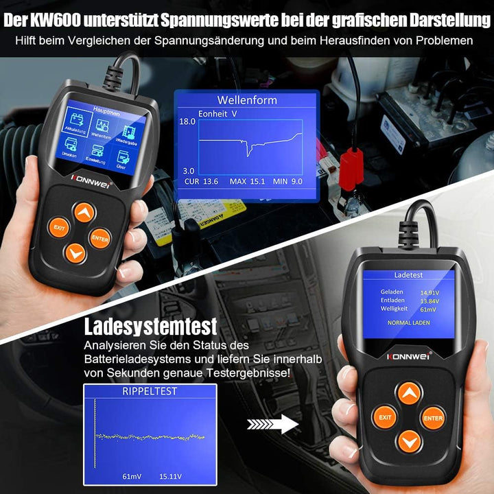 KONNWEI KW600 12V Professional Batterietester 100-2000 CCA 220AH Automotive Batterie Analyzer Batter