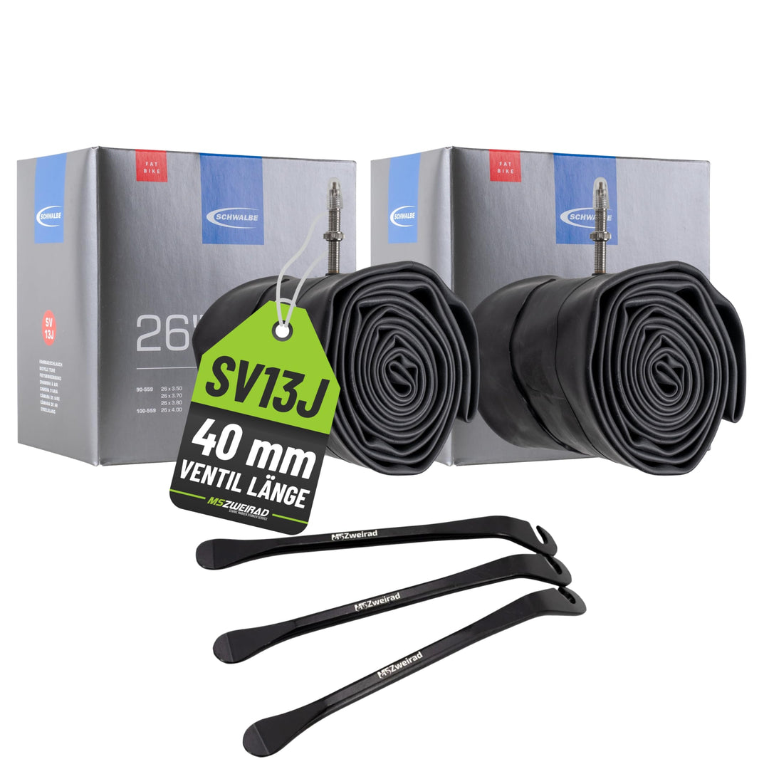 2er Set Schwalbe Fahrrad Schlauch SV13J Fatbike 40mm 26 Zoll (90/120-559) inklusive 3 MSZweirad Reif