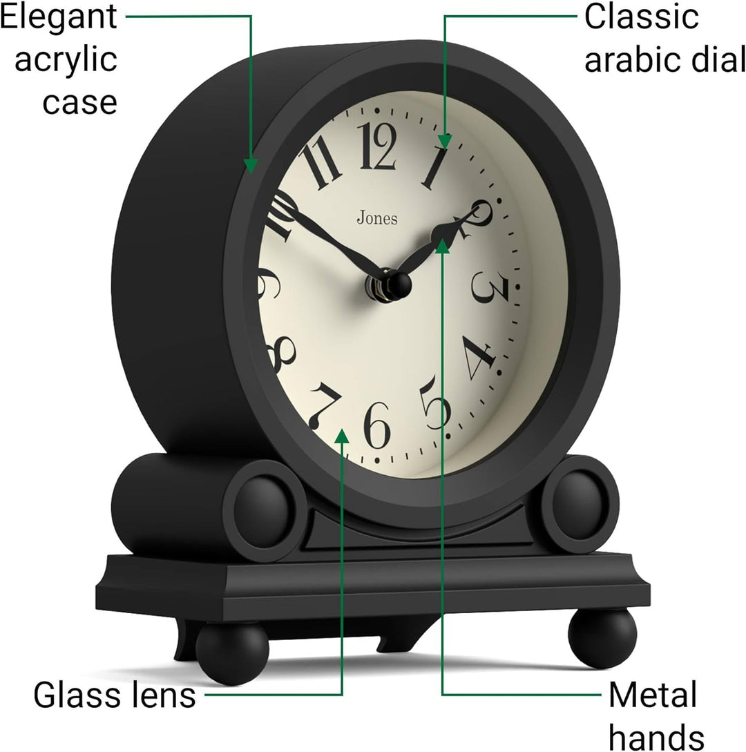 JONES CLOCKS® Maida Vale kaminuhr | Kleine traditionelle schreibtischuhr | Schwarz | Hübsch und char