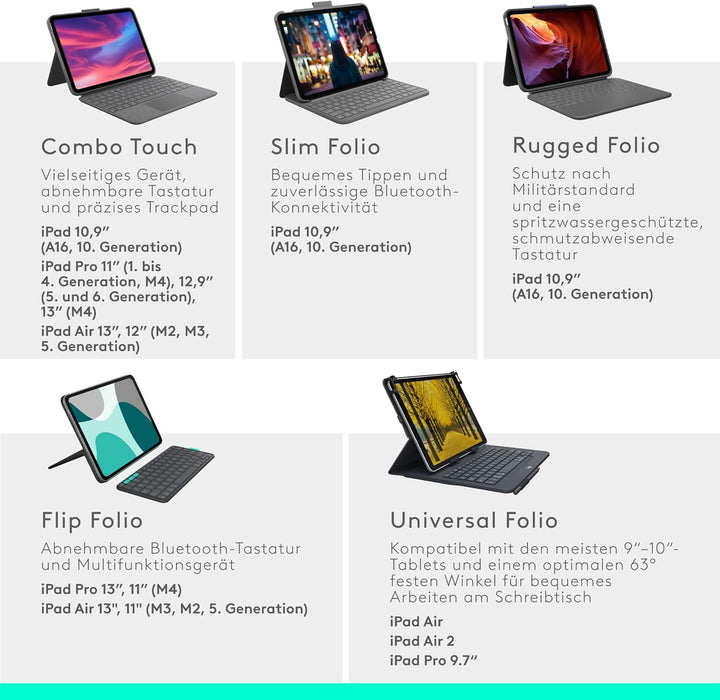 Logitech Combo Touch iPad Air 13-inch (M2)(2024) Keyboard Case - Detachable Backlit Keyboard with Ki