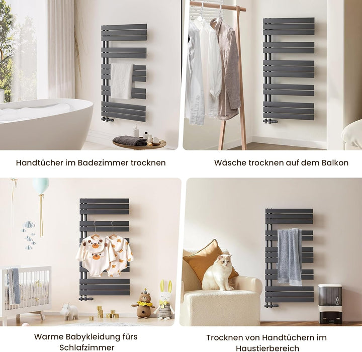 Heilmetz Badheizkörper Anthrazit Handtuchtrockner Heizung 400 x 1176 mm Bad Heizkörper Handtuchheizk
