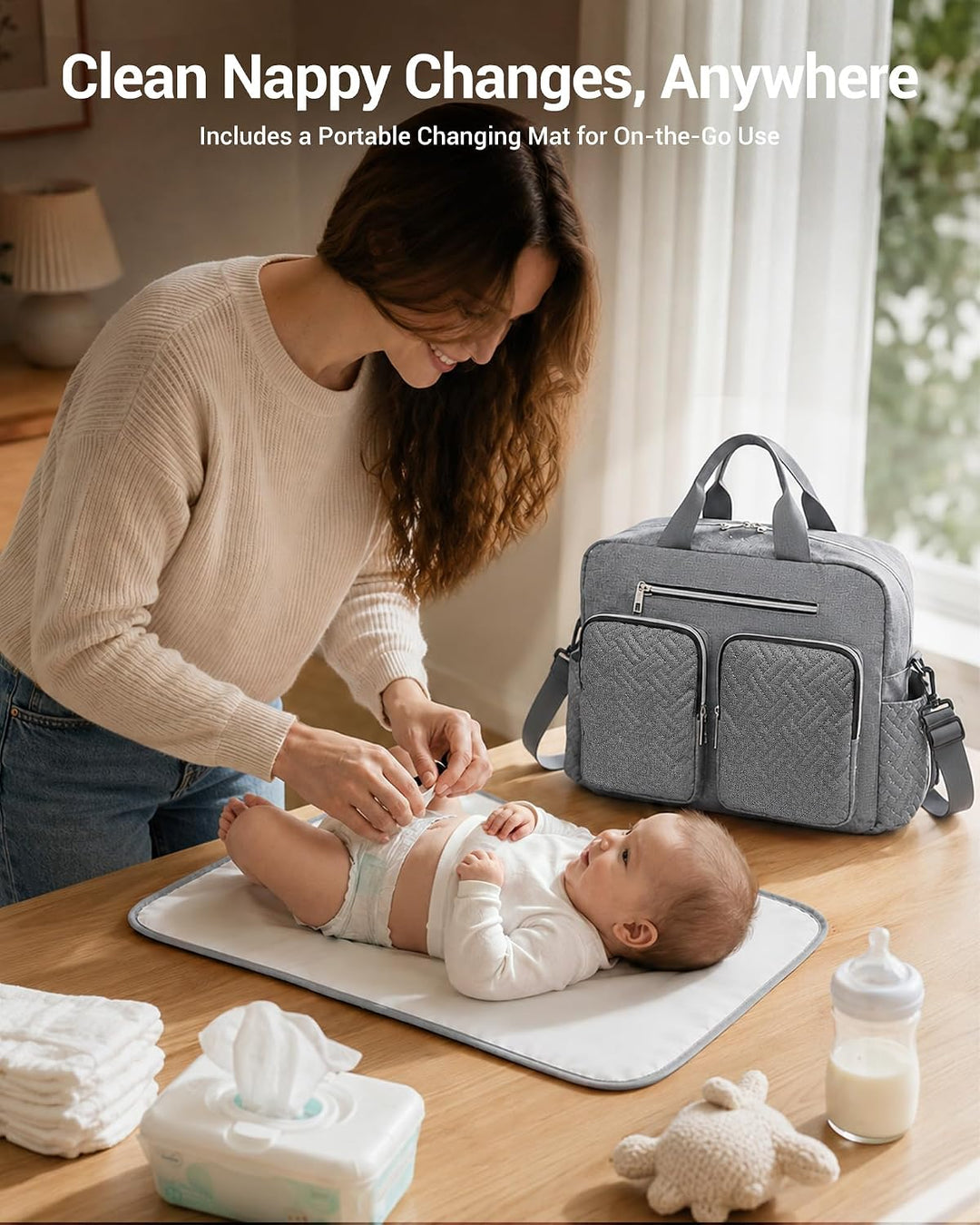 KONO Baby-Wickeltasche, stilvoll, für Mama und Papa, wandelbare Reisetasche mit isolierten Taschen G