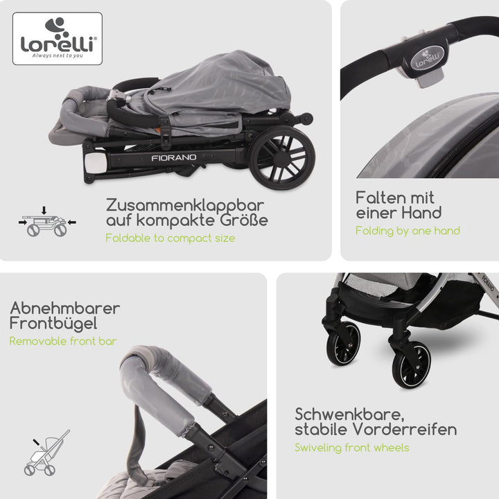 Lorelli Kinderwagen Fiorano, Reisebuggy, Baby Buggy klein zusammenklappbar, leicht, nur 7,5 kg, komp
