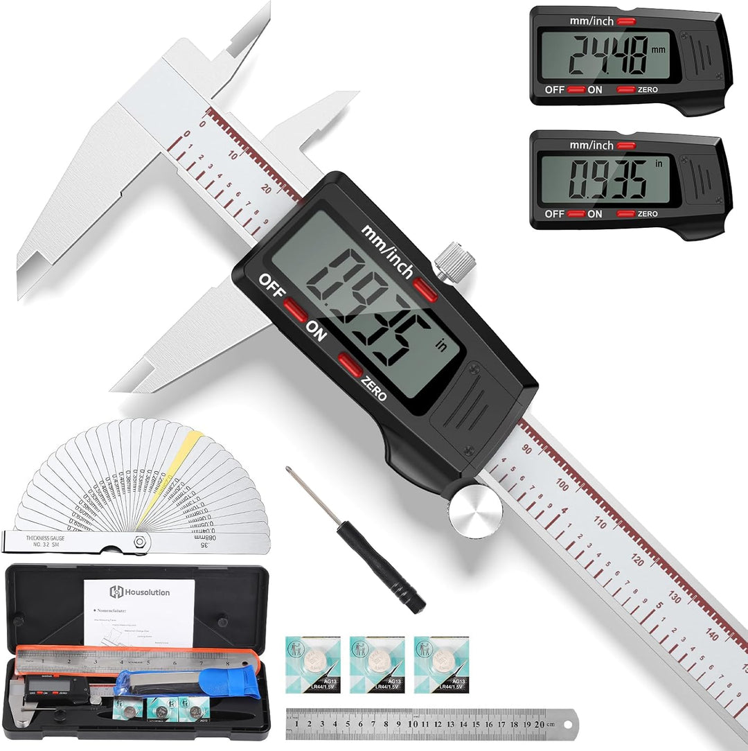 Housolution Digitaler Messschieber 6 Zoll, Messschieber mit grossem LCD-Bildschirm, Zoll/MM, 4 Messw